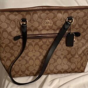 Coach Tan and Black Signature Tote